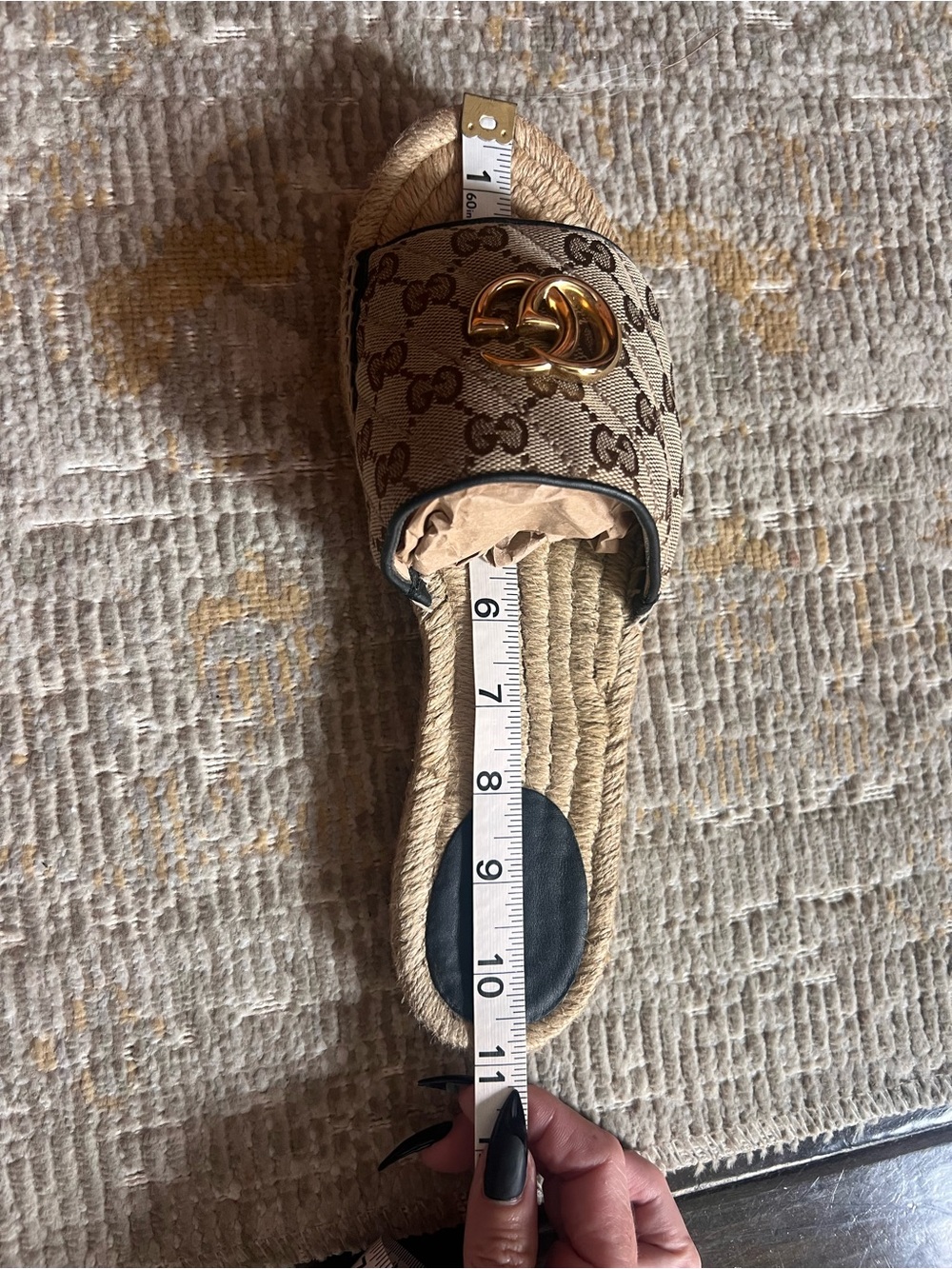 Gucci Marmont gold GG Monogram Matelasse Canvas Slide Espadrille Sandals EU 41 - Picture 8 of 16